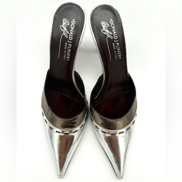 Donald J Pliner Chrome Silver Pointed Toe Mules - Picture 8 of 8